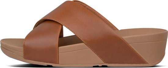 Sandales FitFlop Lulu Cross Slide en cuir pour femme - Tan clair