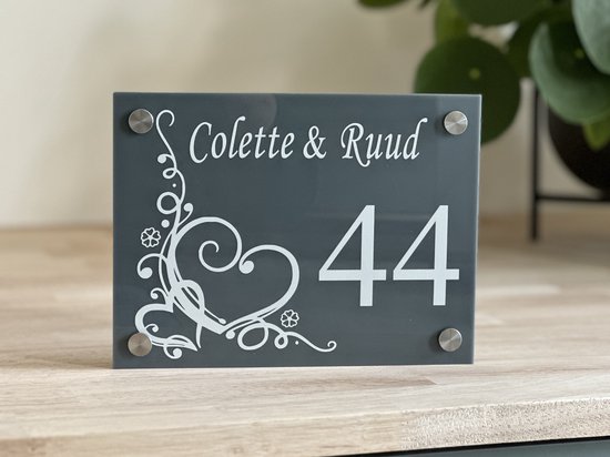 Plaque signalétique porte d'entrée coeurs gracieux anthracite