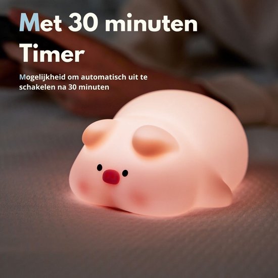 Kinder Nachtlampje Varken - Nachtlampje Baby - Met aanraaksensor- Veilig voor kinderen - USB Oplaadbaar - Dimbaar - LED - Slaap Maatjes van Little Dreamz. — afbeelding 4