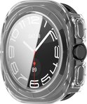 Transparant hoesje met zwart smartwatch, met wijzerplaat en datum.
