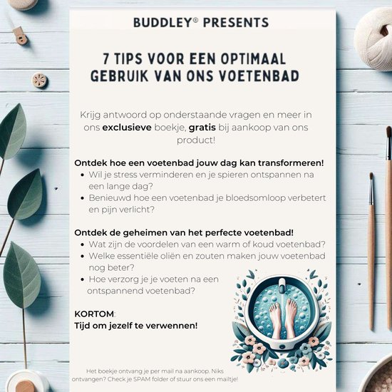 Titel: 7 tips voor een optimaal gebruik van ons voetenbad. Brochure met tekst en afbeelding van voetenbad.