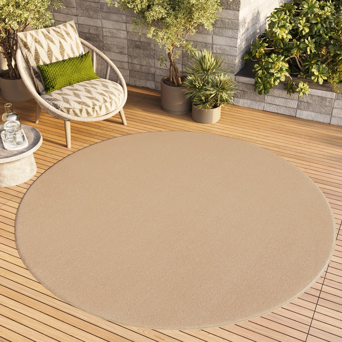 Tapiso Mono Rond Vloerkleed Beige Laagpolig Effen Tapijt Maat- 160x160