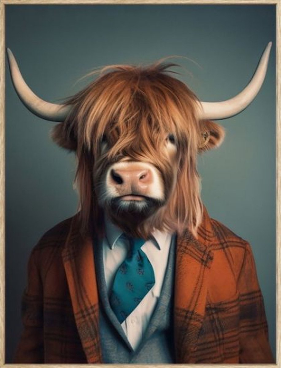 HomeBound by KY | Schilderij stier in pak | 45x60x2,5cm | wandpaneel stier