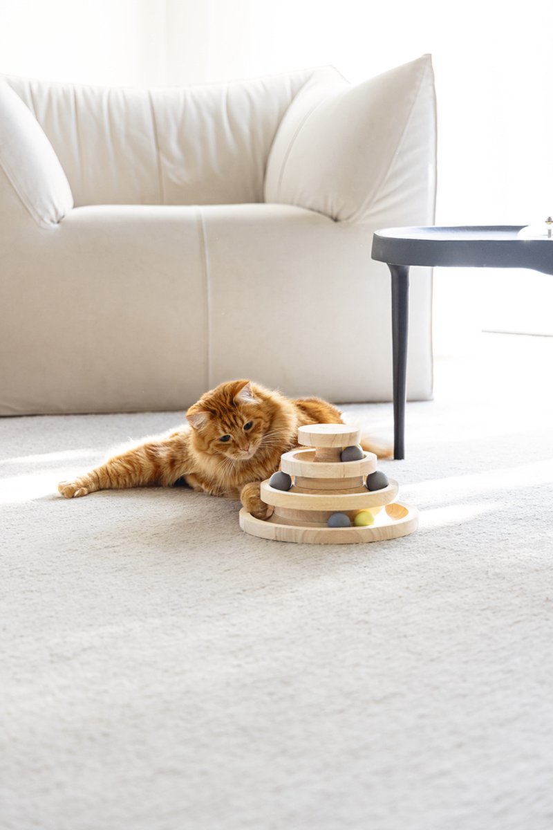 Designed by Lotte Speeltoren Mia - Kattenspeelgoed - Hout - Bruin - 26x26x14,5 cm — afbeelding 10