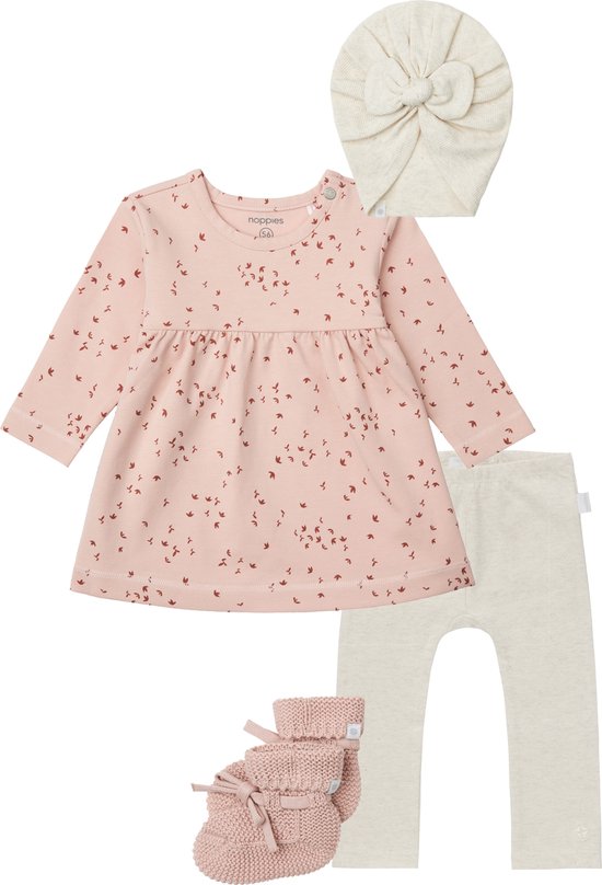 Foto: Noppies kledingset 4 delig broek grover knit taupe shirt nanyuki muts rosita taupe 1 paar sokjes taupe maat 50