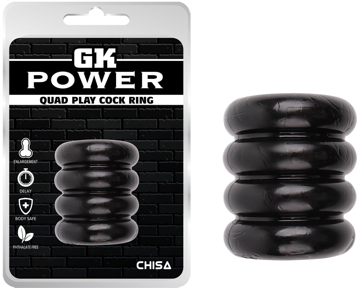 GK Power - Quad-Play Cockring - Rekbaar - Zwart