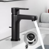 CECIPA max Robinet pour lavabo Zwart - Robinet de salle de bain Mitigeur - Économie d'eau avec vidage - raccords inclus - Zwart