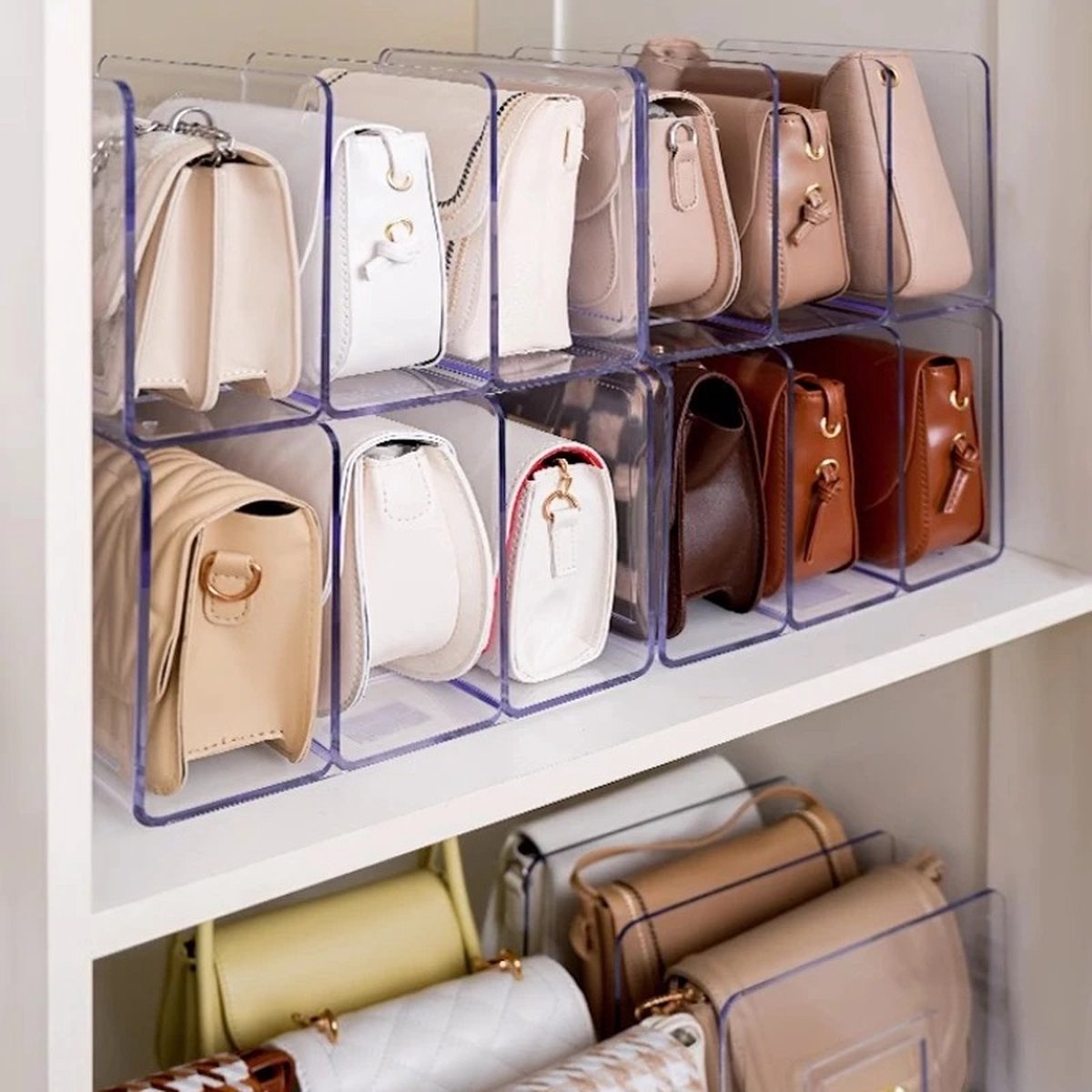 LINYAPRY 5 Packs Clear Plastic Handtas Opbergorganizer voor Kast, Acryl Display Box voor Handtas, Stapelbare Opbergdozen Tas Organizer met Magnetische Deur