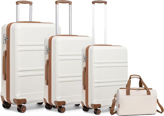 Kono 20 24 28 Super Lichtgewicht PC Koffer 4 Wielen Spinner Bagage Verticale Strip Reistrolley Koffer in Begie (3 delige set (20/24/28 Kono 20 24 28 Super Lichtgewicht PC Koffer 4 Wielen Spinner Bagage Verticale Strip Reistrolley Koffer in Begie (3 delige set (20/24/28