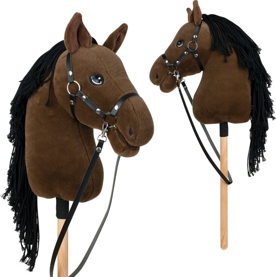 Pink Papaya Hobby Paard, met halster en trens, stokpaardje voor hobby horsing, paard om op te rijden voor kinderen