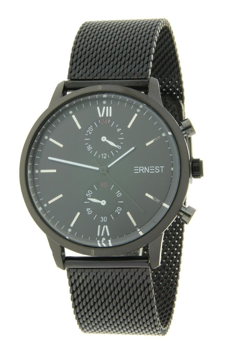 Horloge Louise Zwart - Ernest - Inclusief Batterij - Volledig RVS - Unisex - Nikkelvrij - 3ATM Waterdicht
