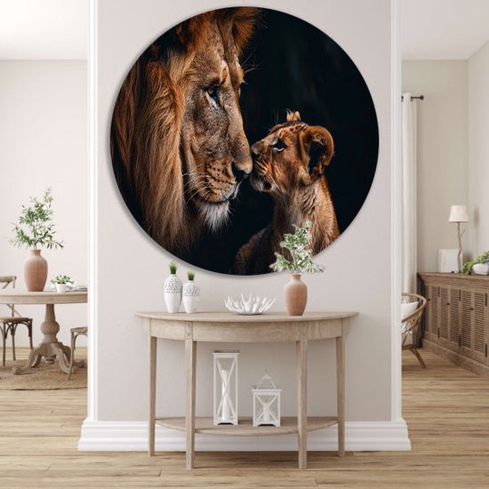 Tableau lion - Plaque murale Animaux - Cercle mural Lionceau - Décoration murale moderne - Cercle mural - Décoration bureau cercle mural aluminium 70x70 cm
