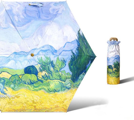 Parapluie Pliable avec Peinture Van Gogh - Champ de Blé avec Cyprès - Protection solaire Anti-UV UPF50+ - Coupe-Vent - Compact et Portable - Léger - Durable