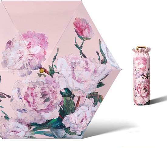 Parapluie Pliant Peinture Pivoines - Protection solaire Anti-UV UPF50+ - Coupe-Vent - Compact et Portable - Léger - Durable