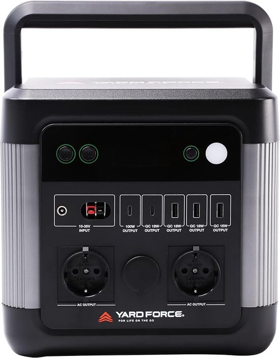 Yard Force LX PS1200-EU - draagbare Powerstation - 974Wh - LiFePO4 Batterij-Backup met 2400W Piekvermogen AC Uitgangen - Zonnestroom-Generator voor Camping/Woonwagen/Huisgebruik/Noodstroomvoorziening