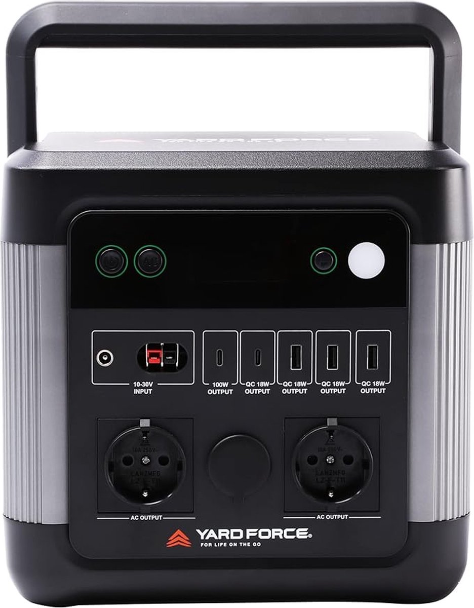 Yard Force LX PS1200-EU - draagbare Powerstation - 974Wh - LiFePO4 Batterij-Backup met 2400W Piekvermogen AC Uitgangen - Zonnestroom-Generator voor Camping/Woonwagen/Huisgebruik/Noodstroomvoorziening