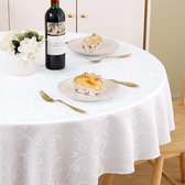 Tafelkleed wasbaar rond 120 cm polyester tafelkleed jacquard tafellinnen ornamenten vuilafstotend onderhoudsvriendelijk wit