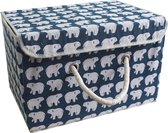 Opbergdoos, speelgoedkist, opvouwbare opbergdoos met deksel, kinderspeelgoed, organizer, opbergmand voor kleding, vouwbox van katoenweefsel, 38 x 25 x 25 cm (ijsbeer)