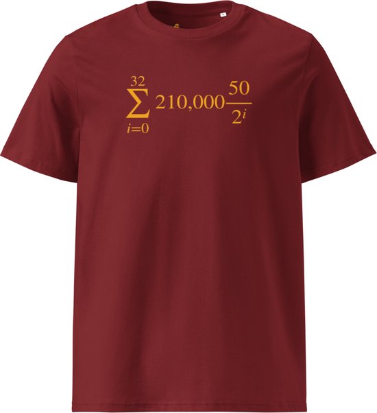 Bitcoin Halving T-shirt - Unisex - 100% Biologisch Katoen - Kleur Bordeaux Rood - Maat M | Bitcoin cadeau| Crypto cadeau| Bitcoin T-shirt| Crypto T-shirt| Crypto Shirt| Bitcoin Shirt| Bitcoin Merch| Crypto Merch| Bitcoin Kleding