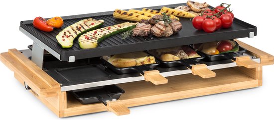 Foto: Klarstein tournedo raclette 1200w gegoten aluminium 8 personen hout look zwart