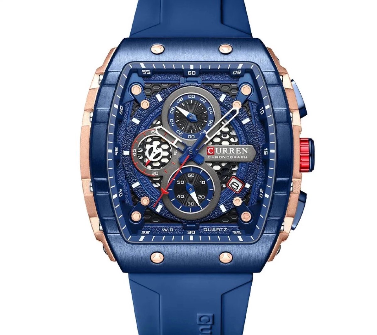 Curren - Luxe Herenhorloge - Mannen - Luxe Gel Riem - Blauw en Rosé - Luxe Doos -