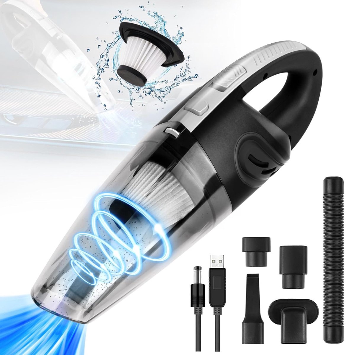 MKSS® Handstofzuiger Draadloos - Auto Stofzuiger - Kruimeldief Snoerloos - Kruimelzuiger - 120W - Zwart