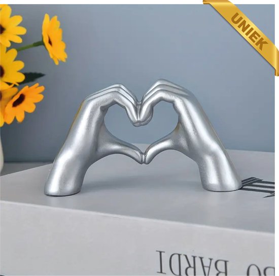 Mauropet - Love Sign Hands - Zilver - Liefde Beeld Sculptuur - Polyresin - UNIEK!