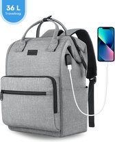 FOXLY® Rugzak & Laptoptas Inclusief Usb Oplaadstation - 26L - Dames en Heren - Schooltas - Grijs