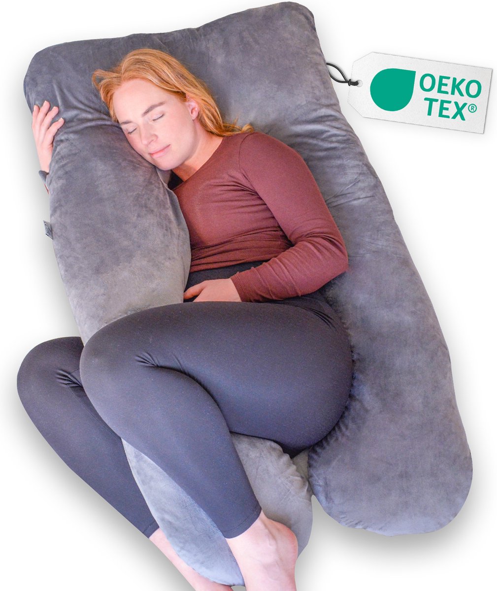 Goedkoopste Ella Zwangerschapskussen XXL U-Vorm - Zijslaapkussen - Lichaamskussen - Voedingskussen - Body Pillow - 140x80cm - Afneembare Minky Fleece Hoes, Grijs
