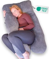 Ella® Zwangerschapskussen XXL U-Vorm - Zijslaapkussen - Lichaamskussen - Voedingskussen - Body Pillow - 140x80cm - Afneembare Minky Fleece Hoes, Grijs