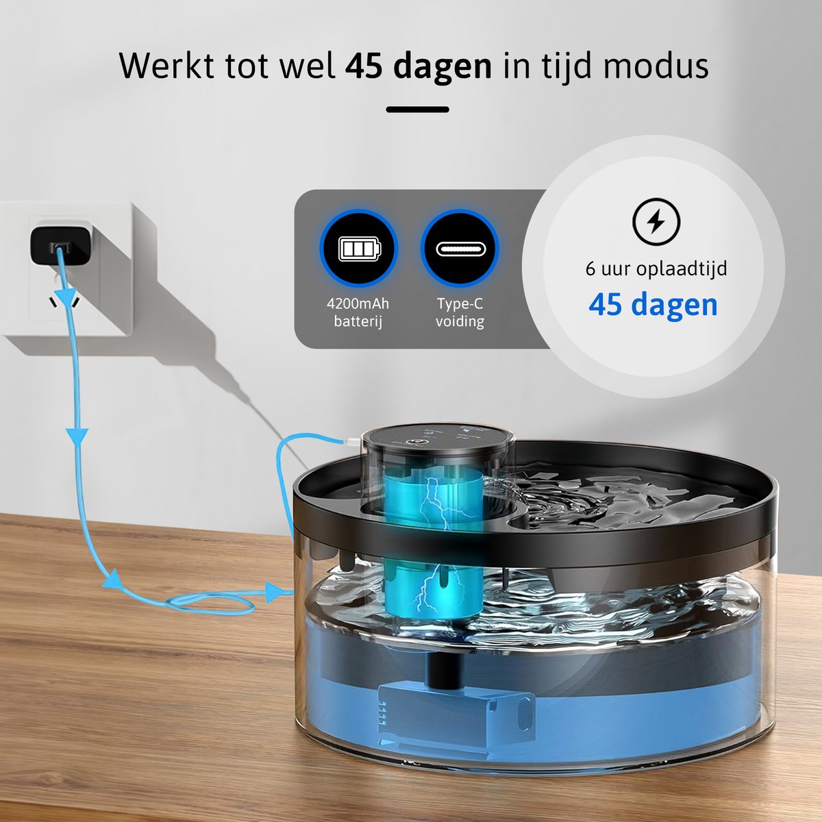Petsy draadloze drinkfontein met sensor, 2,5 liter, zwart thumbnail 3