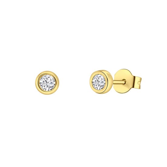 Lucardi Dames Goldplated oorbellen met zirkonia 3mm - Oorbellen - Cadeau - Echt Zilver - Goudkleurig