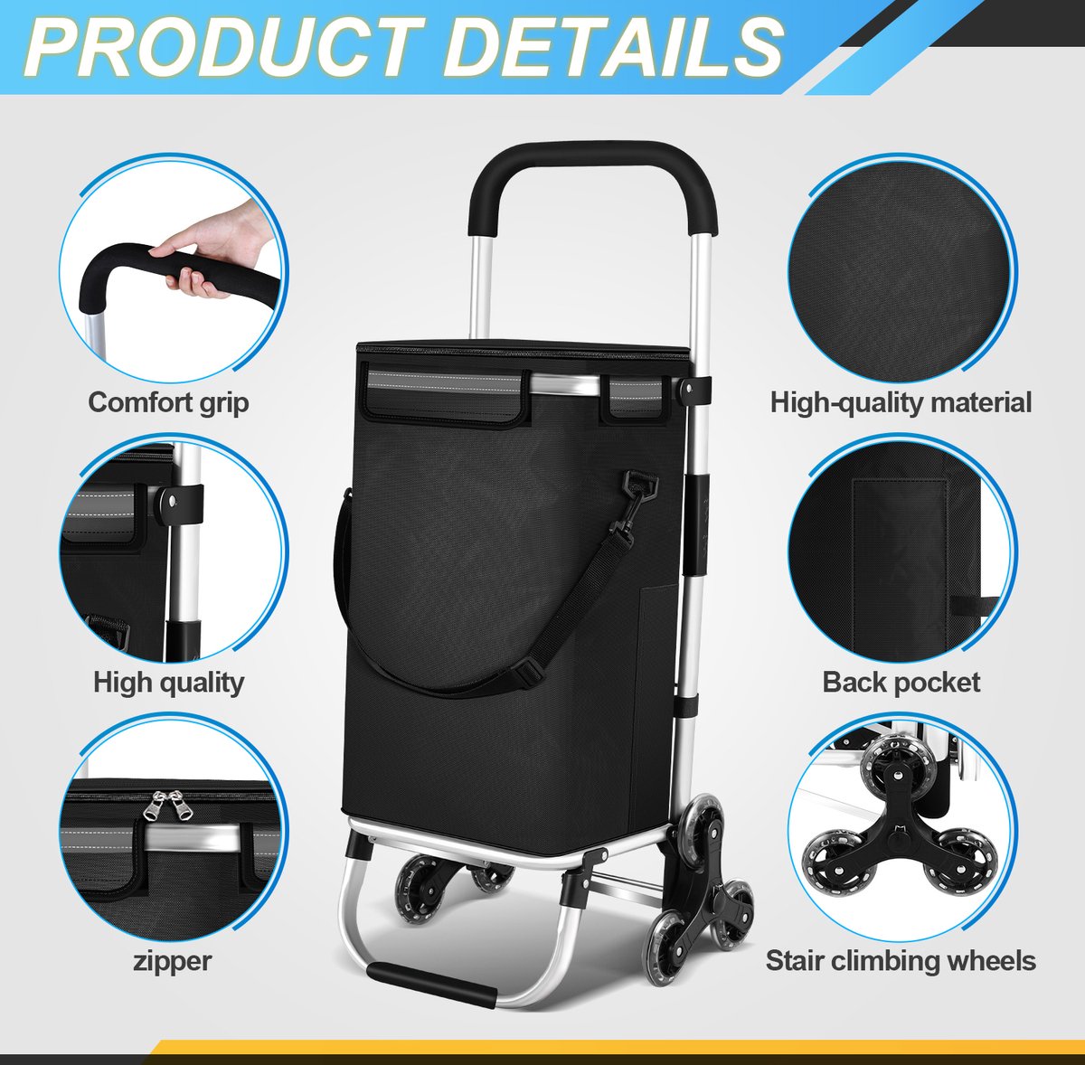 Packaway 40 L zwart boodschappentrolley met 6-wielen – robuust & slim