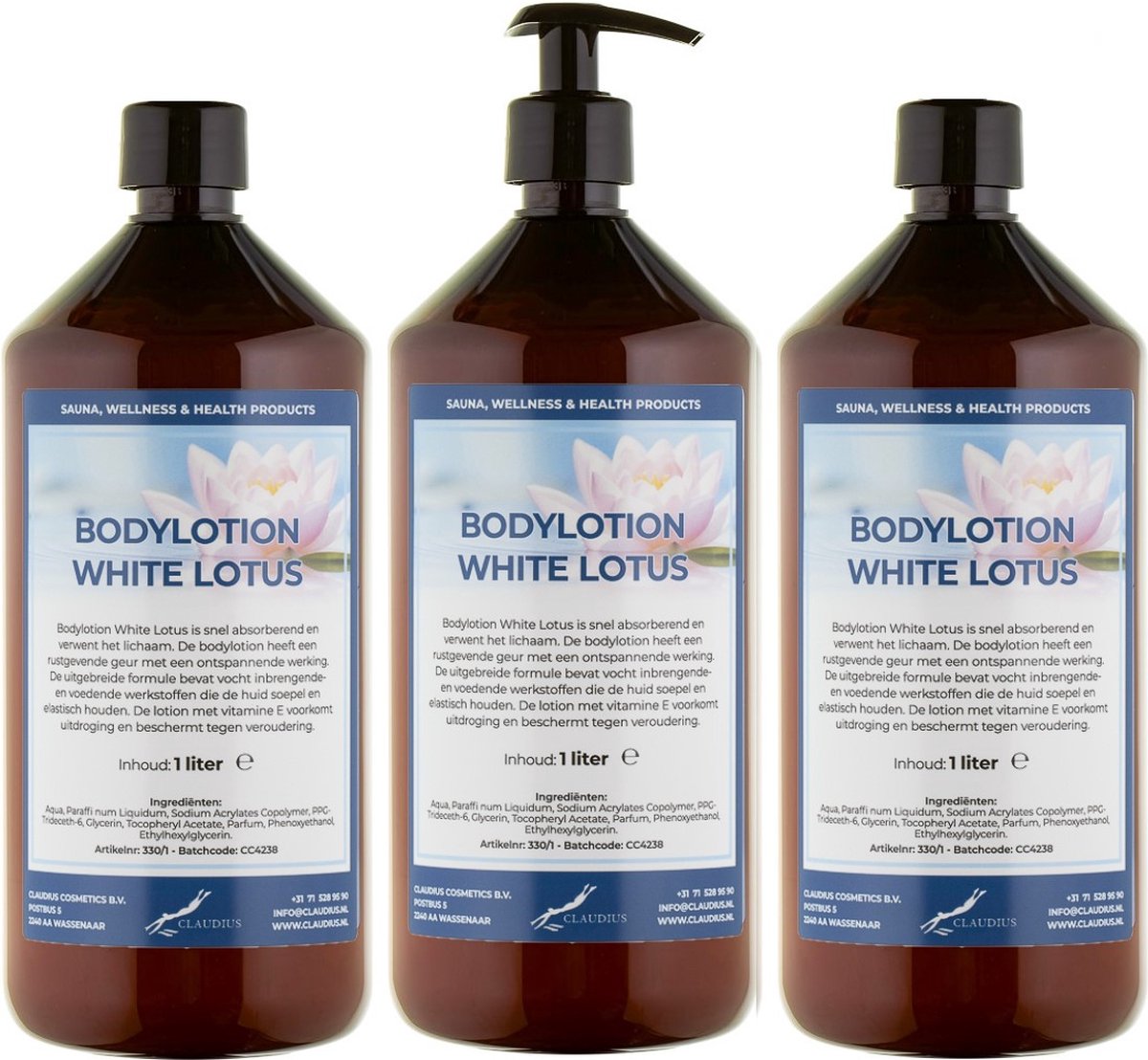 Bodylotion White Lotus 1 Liter - met gratis pomp - set van 3 stuks