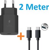 USB Adapter met USB-C Kabel - 2 Meter - Snellader - Quick Charge 25W - geschikt voor: Samsung S21,S22,S23,S24 S20, S10, Ultra, Plus, A53, A54, A55, A14, A73, A72 - Type C Oplader