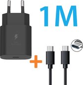 USB Adapter met Geschikt voor: USB-C Kabel - 1 Meter - Snellader - Quick Charge 25W - Geschikt voor: Samsung Galaxy Tab A7 A8 S3 S4 S5e S6 S6 Lite S7 S7 FE S7 Plus S8 S8 Plus S8 Ultra - Type C Oplader