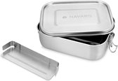 Stainless steel lunch box with divider - Meal prep container - Food container - 17 x 13 x 6 cm - Capacity 0.8 liters - Dishwasher safe