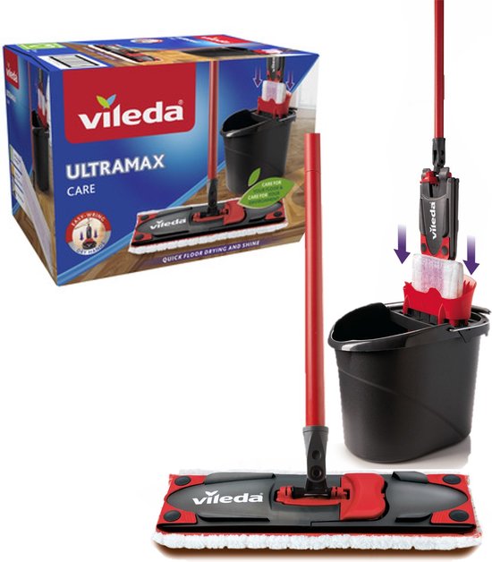 Foto: Vileda ultramax care complete set vloerwisser mop met steel voor gevoelige vloeren 100 gerecyclede microvezel