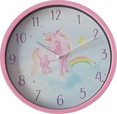 Unicorn klok rond - Analoog - Roze - 2 wijzers - op batterij - 22cm - cijfers