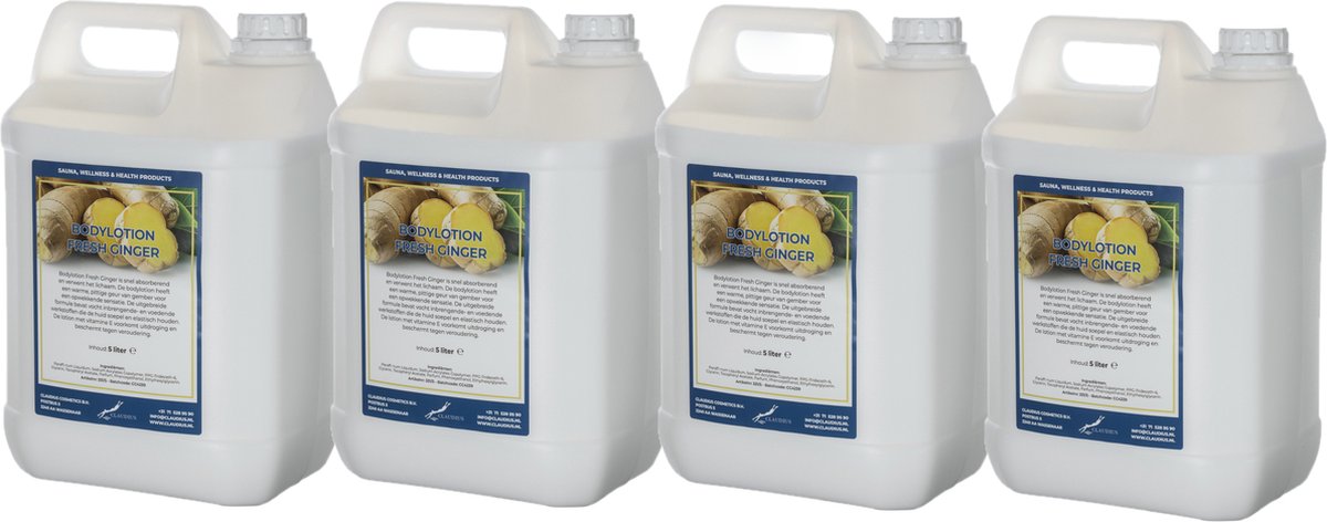 Bodylotion Fresh Ginger 5 Liter - set van 4 stuks - navulling - Voordeelverpakking