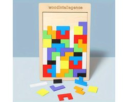 WoodyDoody Montessori Speelgoed Tangram Vormen Puzzel - Houten Speelgoed Tetris Spel - Educatief Puzzel voor Ruimtelijk Inzicht