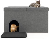 SureDeal® - Kattenhuis - Kattenbak - 2-in-1 - Halmeubel - Poef - Waterdicht - Grijs - Kast - Opgeruimde Kamer - 90x50x50 cm - Kattenmand - Dressoir - Bijzetkastje - Katten - Dierenhuis