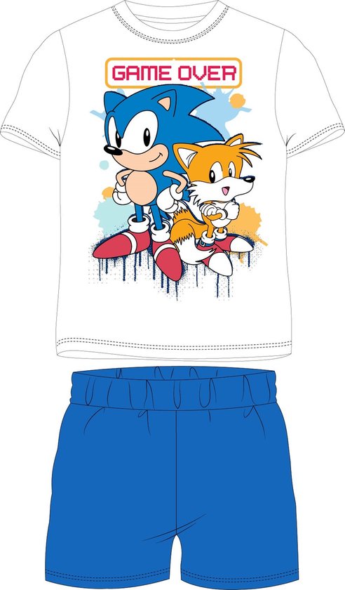 Sonic the Hedgehog shortama/pyjama game over katoen wit/blauw maat 134