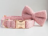 Luxe honden halsband met strik - Geschikt voor kleine en grote honden - Roze / Pink halsband hond - Hoogwaardig klik mechanisme - POSHPUP Attire - Maat Small