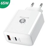 Synyq 65W Snellader - 2 Poort USB Adapter - Snel Oplaadadapter - Oplader iPhone 14, 15 - Oplader Samsung - Snellader iPhone 15 Samsung - Tablet oplader - Notebook Adapter - Wit