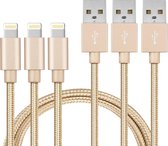3x Lightning naar USB A Nylon Gevlochten Kabel Goud - 1 meter - Oplaadkabel voor iPhone 14 / 14 PLUS / 14 PRO / 14 PRO MAX / 13 / 13 MINI / 13 PRO / 13 PRO MAX