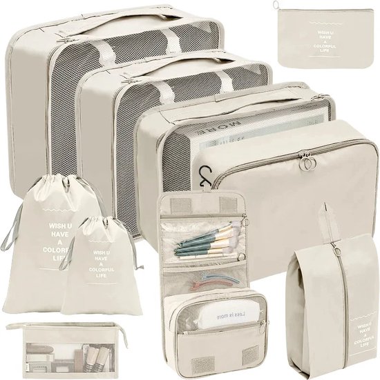 TravelSmart™ 10-Delige Reisorganisator Set - Koffer Inpakblokjes, Opbergzakken voor Kleding en Schoen - Variant: Beige