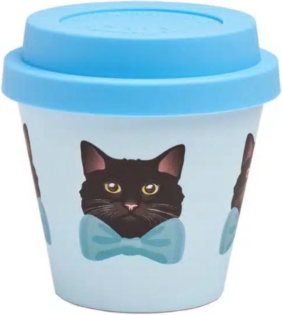 Quy Cup - Tasse de voyage écologique 90ml - Tasse à expresso « Black Pippo » avec couvercle en Siliconen bleu clair 7x7x7cm