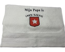 Vaderdag, verjaardag handdoek geborduurd 100% Sjeng logo Maastricht-gepersonaliseerd