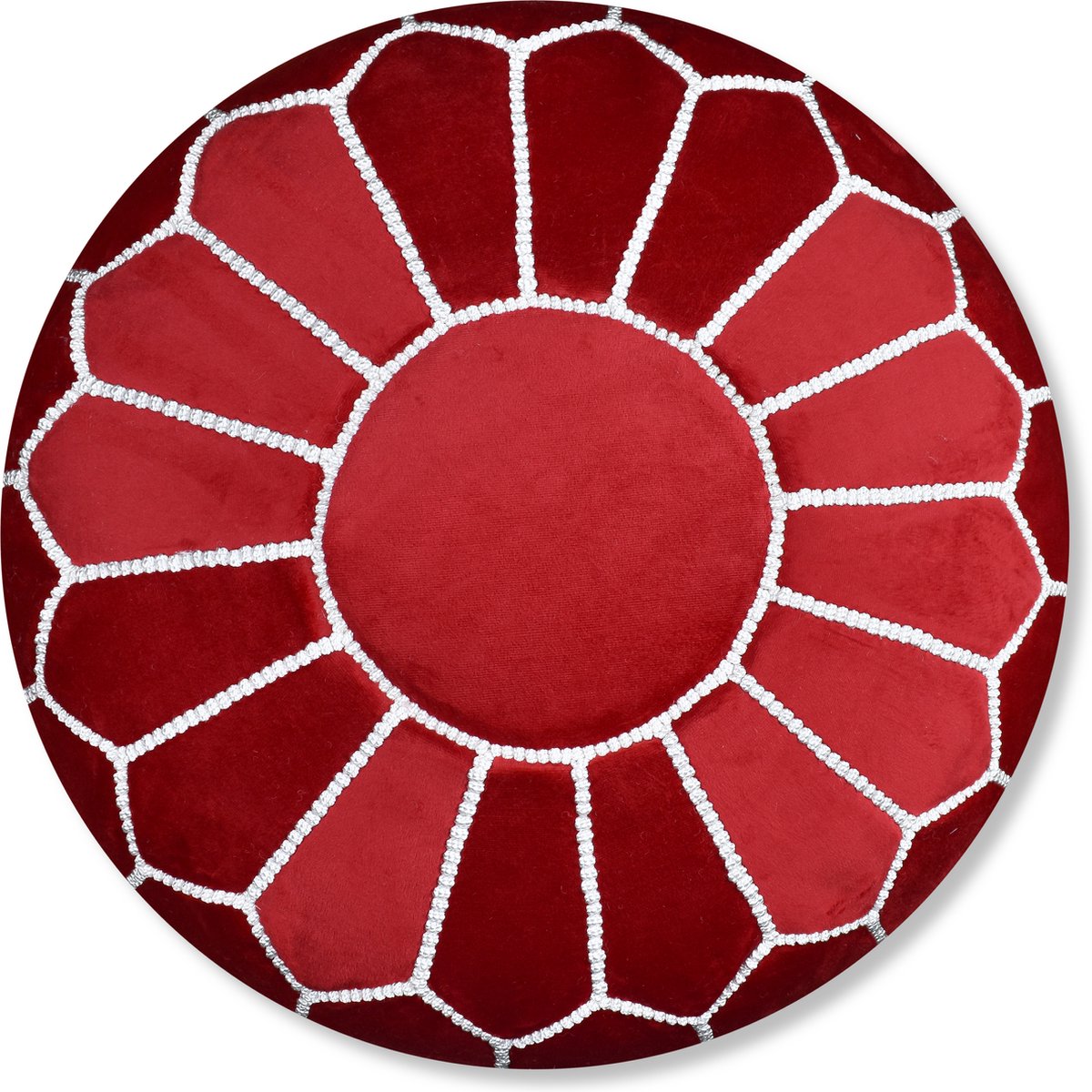 Poufs&Pillows Velvet poef - Rood - Ronde poef - Fluwelen poef - Handgemaakt en uniek - Gevuld geleverd - Ideaal voor je woon, slaap- of kinderkamer
